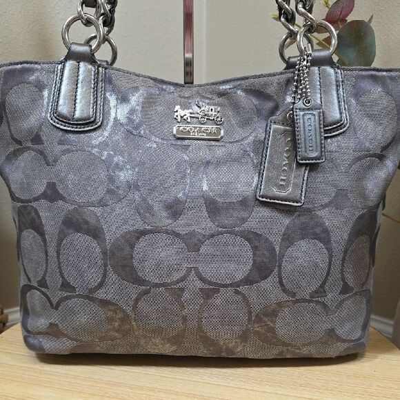 Coach Metallic Gray Signature C Shoulder Bag and Wallet - Picture 3 of 15